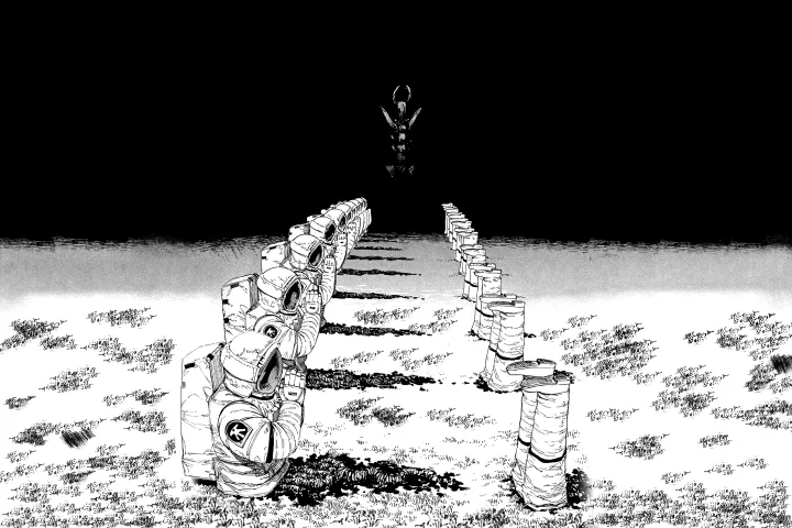 宇航员列队祈祷黑白插画.png
