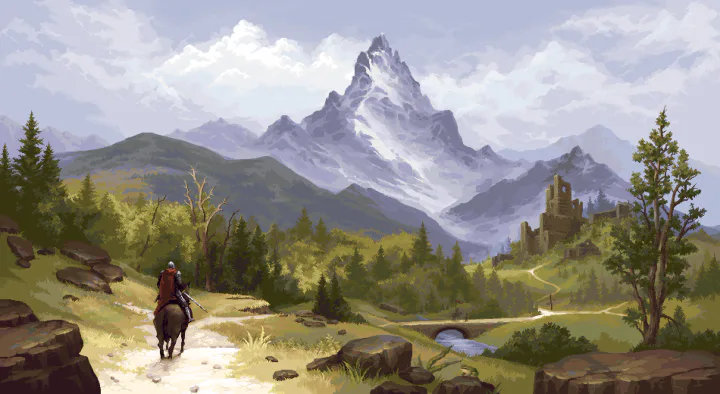 像素骑士雪山废墟风景.png