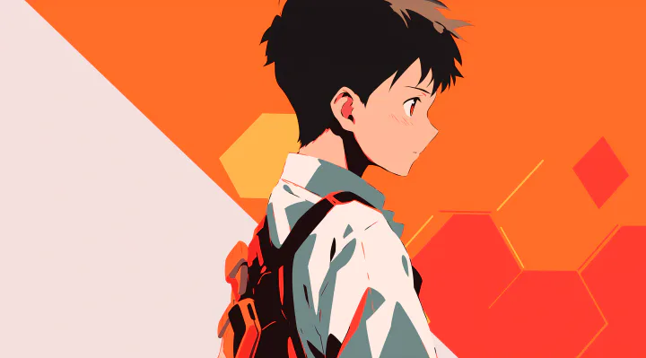 橙色背景动漫少年侧影插画.png