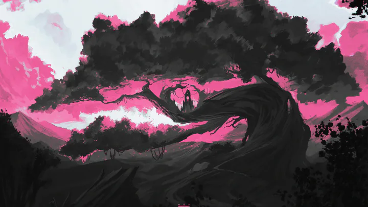 粉色天空魔幻古树插画.png