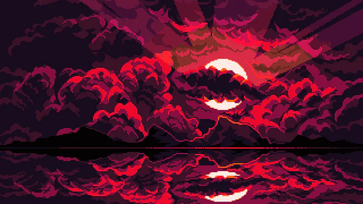 像素风红霞落日海景.png