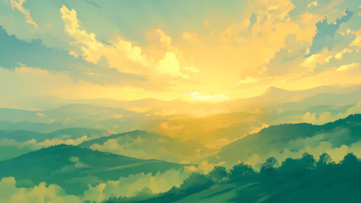 金色日出山峦云海插画.png