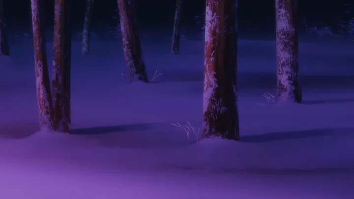 紫色雪夜森林插画.png